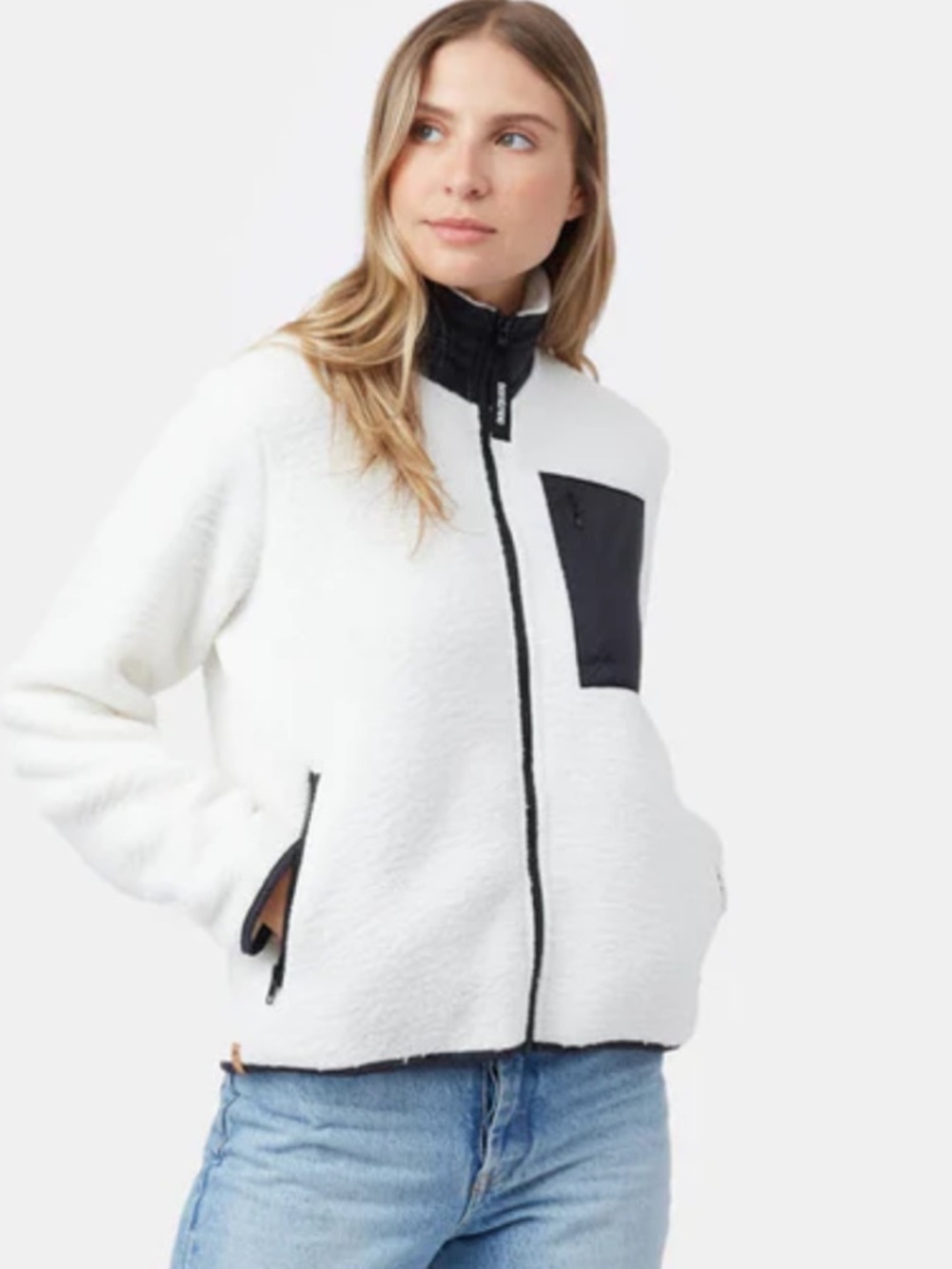 tentree EcoLoft Zip Jacket Women's Fleece Sherpa Zip Up - White, size medium